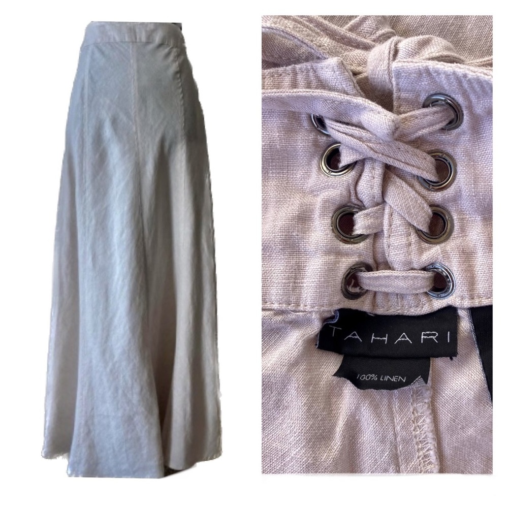 Tahari 100% Linen Lace-Up Maxi Skirt | Size 6 | Neutral Beige - Picture 2 of 16